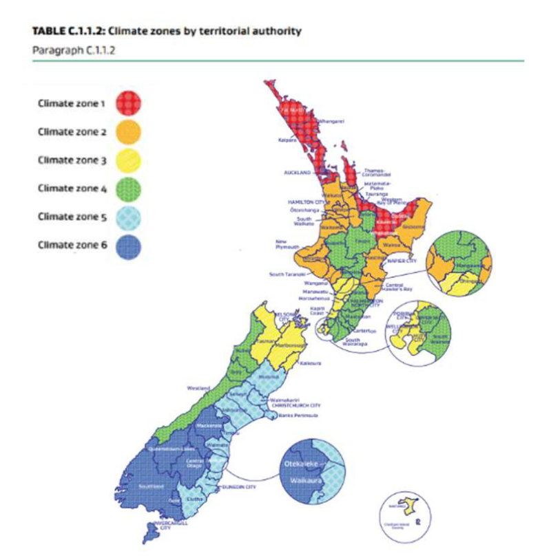 NZ climate zones by territorial authority